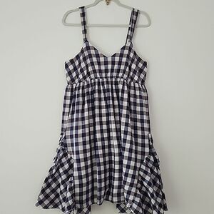 Walter Boho Lagenlook Purple Gingham Cotton Cottagecore V Neck Mini Dress L (F9)